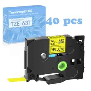 40PK TZ Tze 631 Label Tape Black on Yellow For Brother P-Touch PT-3600 12MM - Picture 1 of 15