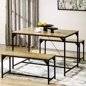 Dining Table with 2 Benches 3 Pieces Set Kitchen Table Multifunctional KDT070B01 - Picture 1 of 11