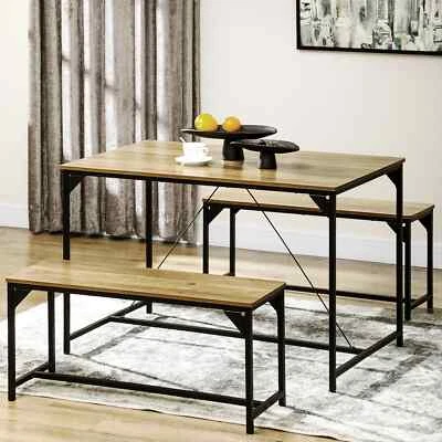 Dining Table with 2 Benches 3 Pieces Set Kitchen Table Multifunctional KDT070B01 - Image 1 of 4