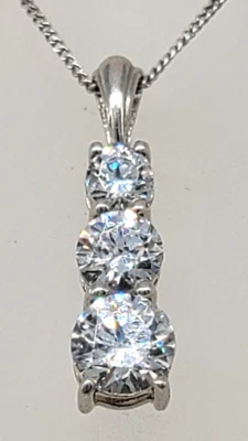 Quartz CZ Past Present Future Pendant Necklace Chain 925 Sterling Clear Sparkly! - Image 1 of 4