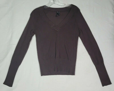 Suéter para mujer TAKEOUT talla L grande rayas acanalado manga larga marrón chocolate Foto 1 de 4