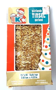 Vintage Tinsel Garland Kmart Canada in Original Box Gold Color 15 Feet Unused - Picture 1 of 2