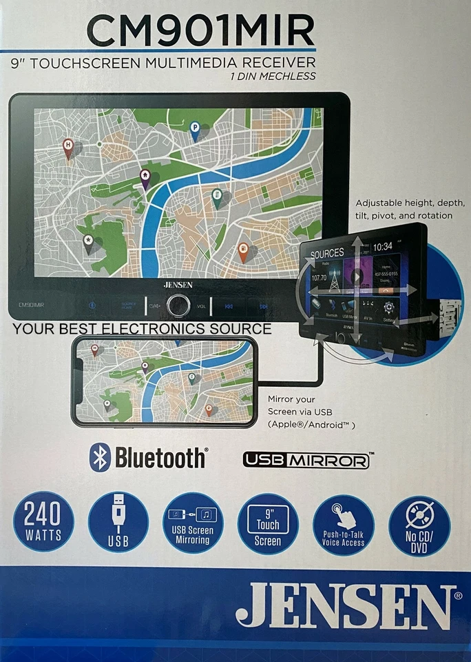 NEW Jensen CM901MIR 1-DIN Digital Media Car Stereo w/ 9" LCD, Bluetooth - Image 1 of 1