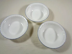 Corelle Pink Trio Bowl Soup Salad Cereal 7 1/4" Swirl blue rim set of 3 - Picture 1 of 8