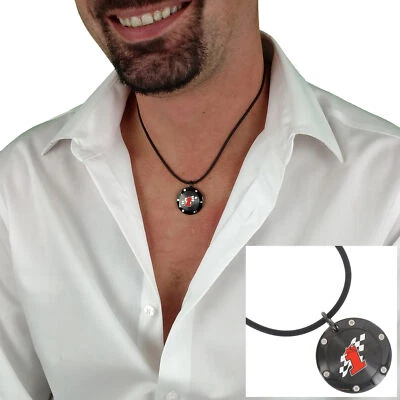 Collar colgante Rochet para hombre acero inoxidable esmalte negro redondo 15" Foto 1 de 4