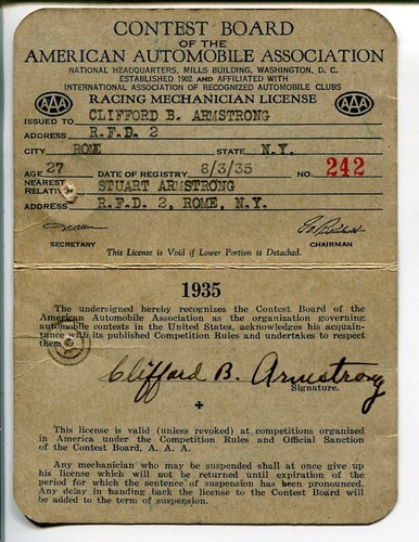 AAA Racing Mechanic Annual License-1935-historic piece of racing ...