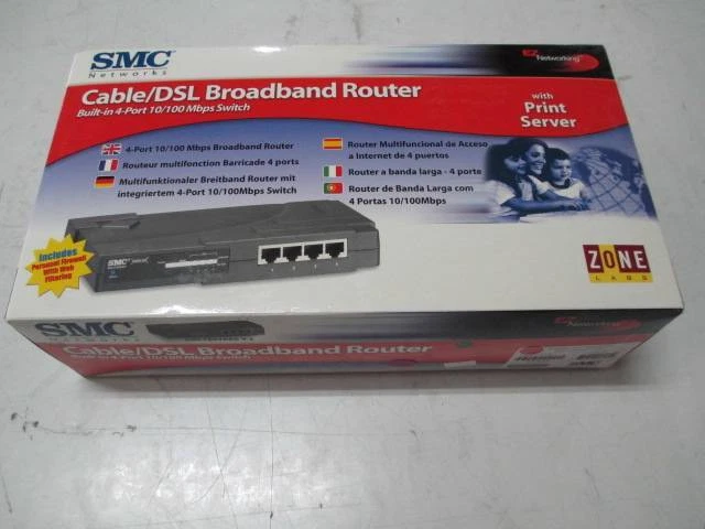 Router de banda ancha SMC SMC7004ABR cable/DSL conmutador de 4 puertos 10/100 Mbps + servidor de impresión Foto 1 de 1
