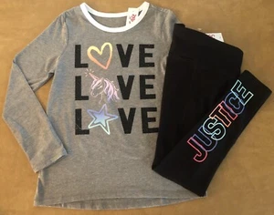 Justice Girl Grey Love Valentines Tee And Black Leggings Outfit 8 12 14 16 - Picture 1 of 6