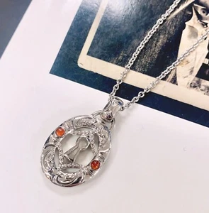 Oval Necklace with Keyhole and 4 Red Agate Stainless Steel Reversible pendant - Picture 1 of 6