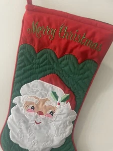 Medias de colección cara de Papá Noel Feliz Navidad 20” acolchadas rojas verdes - Imagen 1 de 4