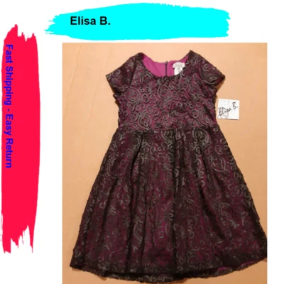 Elisa B. Vestido de fiesta de malla y cuero sintético para niñas, talla 12 Foto 1 de 3