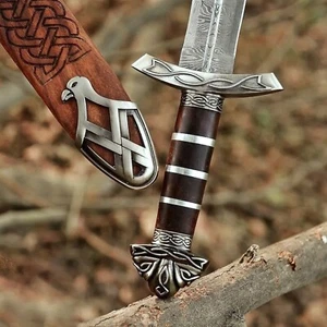 Espada medieval ornamen vikinga damasco acero forjado a mano vaina afilada - Imagen 1 de 8