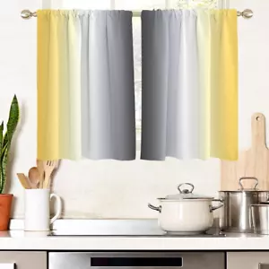 Yellow and Grey Window Curtains for Kitchen Gray Black White Ombre Art Boys Girl - Picture 1 of 12