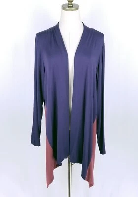 LOGO Layers Open Front Cardigan Duster Plus Size 1X Purple Color Block Draped - Image 1 of 4