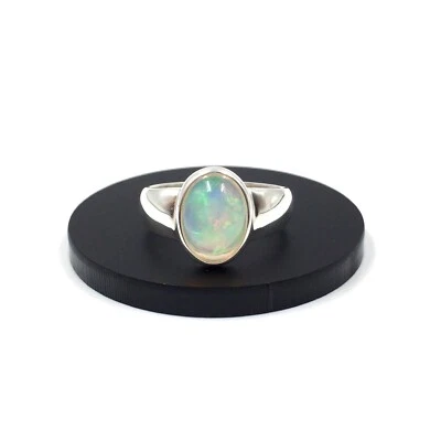 Anello in argento sterling 925 3,79 ct opale fascia ovale anello grande fuoco... - Immagine 1 di 4