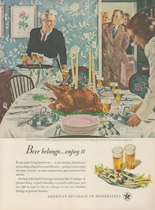 1947 Beer America's Beverage Moderation Thanksgiving Dinner Vintage Print Ad - Picture 1 of 1