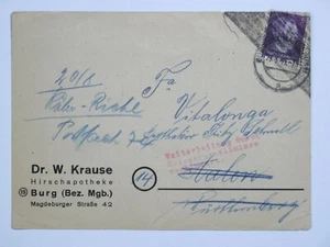 Überroller, Postkarte von Burg 27.3.1945 nach Aalen, geschwärzt, gepr. BPP - Bild 1 von 2