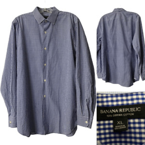 Banana Republic mens XL blue plaid long sleeve 120s supination cotton shirt