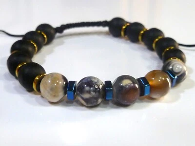 ONYX MIT ACHAT HANDGEFERTIGTES GEFLOCHTEN VERSTELLBAR ARMBAND - Bild 1 von 3