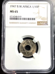 1947 British West Africa 1/10 Penny, NGC MS 65, KM-20, Attractive - Picture 1 of 2