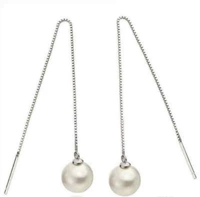 Pendientes colgantes de perlas con borla larga plateados para mujer Foto 1 de 4