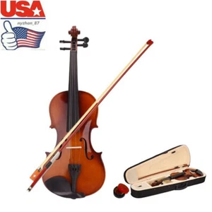 Full Size Pro 4/4 Acoustic Violin Natural Color Beginner Adult w/ Case+Bow+Rosin - Picture 1 of 12