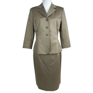 Tuta blazer gonna Tahari ASL donna nuova con etichetta teak marrone Spencerville carriera 10/C39/W31 - Foto 1 di 15