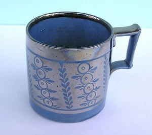 Rare Antique Staffordshire Pearlware SILVER LUSTRE Resist BLUE GROUND Mug c1820 - Picture 1 of 7