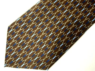 Vtg Clericci Mens Necktie Tie Navy Blue Grey Brown Geometric 58" Career - Image 1 of 4
