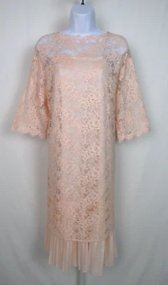 VTG 1980s GUNNE SAX PALE PEACH LACE DRESS & SLIP - Image 1 of 4