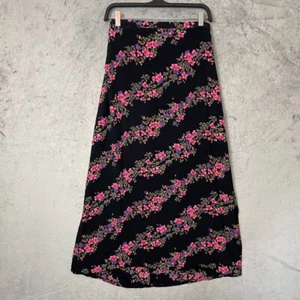 Whimsigoth Black Dark Floral Slit A-Line Maxi Skirt 1X Cottagecore Garden Party - Picture 1 of 7
