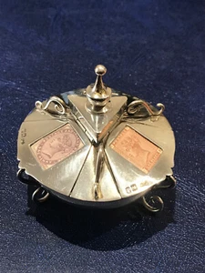 1899 SOLID SILVER STAMP BOX ROUND 3 COMPARTMENTS RARE EX SPINK "BLUE EYES" - Picture 1 of 10