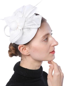 Fascinators Pillbox Hat Sinamay Feather Flower Derby Ball Wedding Church Party H - Picture 1 of 7