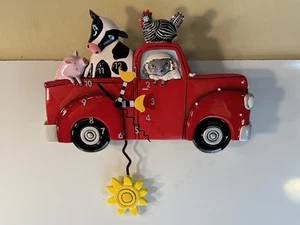 ALLEN DESIGN Farm Truck Animals & SUN Pendulum Wall Clock In BOX - Picture 1 of 11