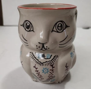 Taza de té café con textura Yokohama Studio adornada gato/flores negra roja - Imagen 1 de 5