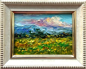 Mountain Landscape Nature Meadow Original oil painting mini art 3x2.5 in - Picture 1 of 5