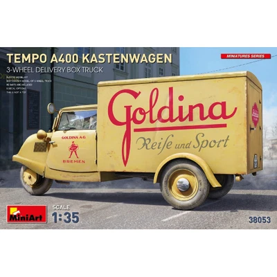 TEMPO A400 KASTENWAGEN 3-WHEEL DELIVERY BOX TRUCK KIT 1:35 Miniart Kit Auto Mode - Immagine 1 di 4