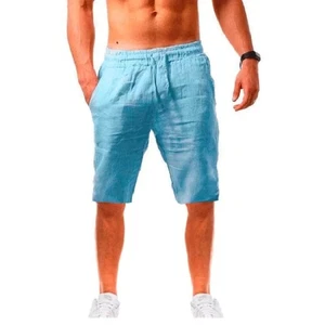 Herren Sommer Baumwolle Leinen Shorts Atmungsaktiv Fitness Streetwear Taschen Gym Geschenk - Bild 1 von 30