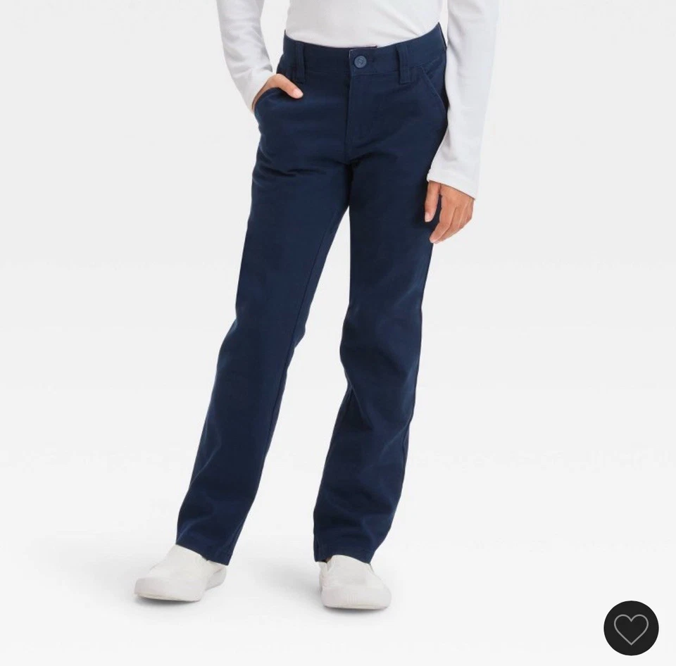 Girls' Straight Fit Uniform Pants Cat & Jack Blue 16Plus Mid Rise Twill Fabric * - Image 1 of 1