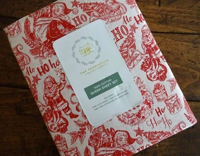 JUEGO DE SÁBANAS XDP The Farmhouse RACHEL ASHWELL ROJO Vintage SANTA NAVIDAD REINA Foto 1 de 4