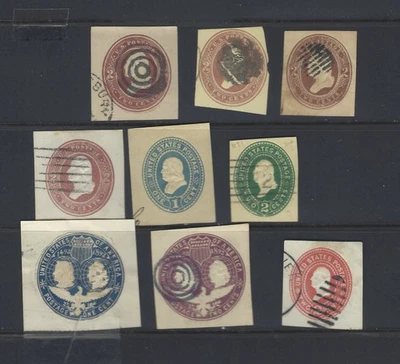 U.S.  stamps,  9 Different, early (1884--1899) Cut Squares, Used - Image 1 of 2