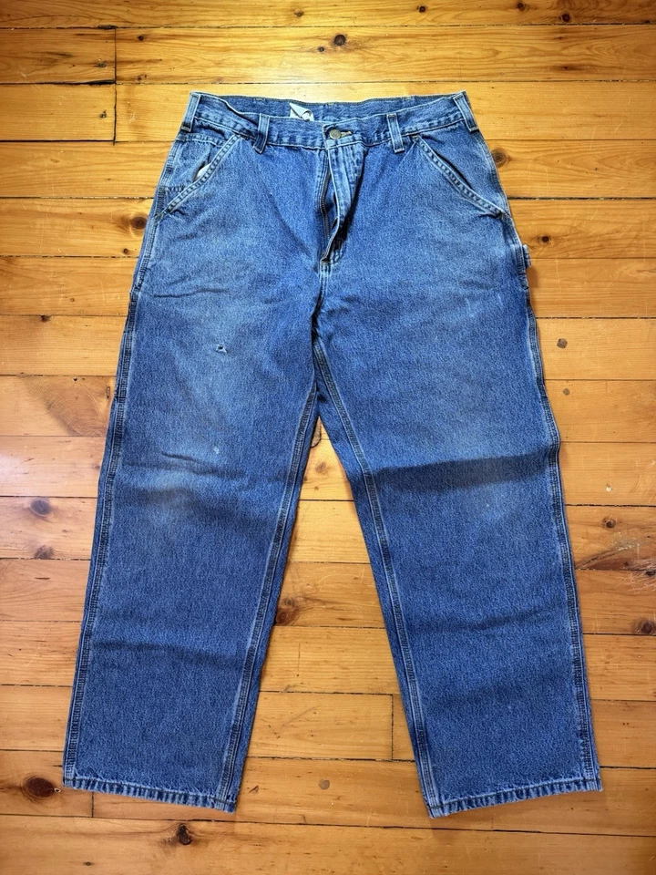 Vintage Carhartt 34x30 Denim Pants Light Distressed Weathered 90s Y2K Workwear - Image 1 of 4