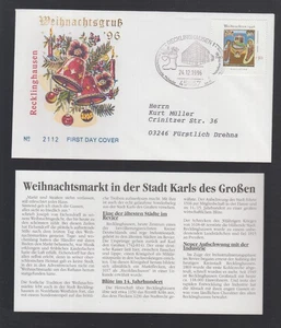 Bund Brief + Beschr.  Weihnachtsgruß 1996  Weihnachtsmarkt Stadt Karl des Großen - Picture 1 of 1