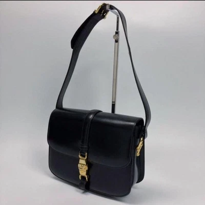 Bolso de Hombro Celine Carro Logo Caja Cuero de Becerro De Colección Raro Envío Gratuito Foto 1 de 4