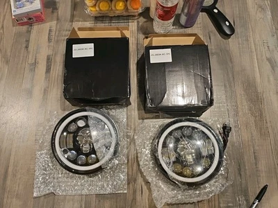 2x 7" Round RGB skull LED headlights Halo DRL for Jeep Wrangler JK LJ TJ CJ - Image 1 of 4