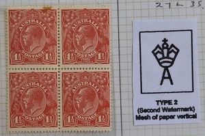 1924 Australia Blk 4x1 1/2d Scarlet KGV stamps 2nd WMK Mint Scratch electro - Picture 1 of 4