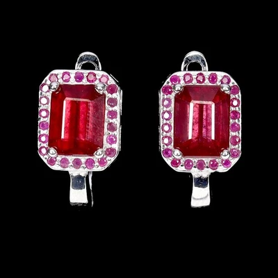 925 Sterling Silver Earrings Octagon Ruby 8x6mm Natural Gemstone Jewelry - Image 1 of 4