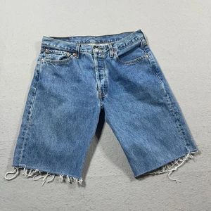 Pantalones Cortos De Colección Levi’s 501 Denim Hombres 34 Botones Corte Mosca Dobladillo Crudo Azul Jeans - Imagen 1 de 12