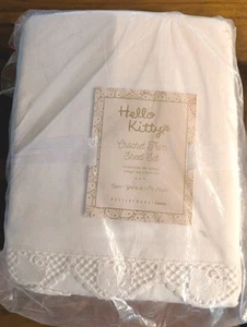 POTTERY BARN TEEN Hello Kitty® Crochet Trim Sheet Set-Queen-White-NWT - Picture 1 of 4