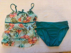 JUSTICE Girls Tankini Retro Surf Green Floral Size XL - Picture 1 of 4